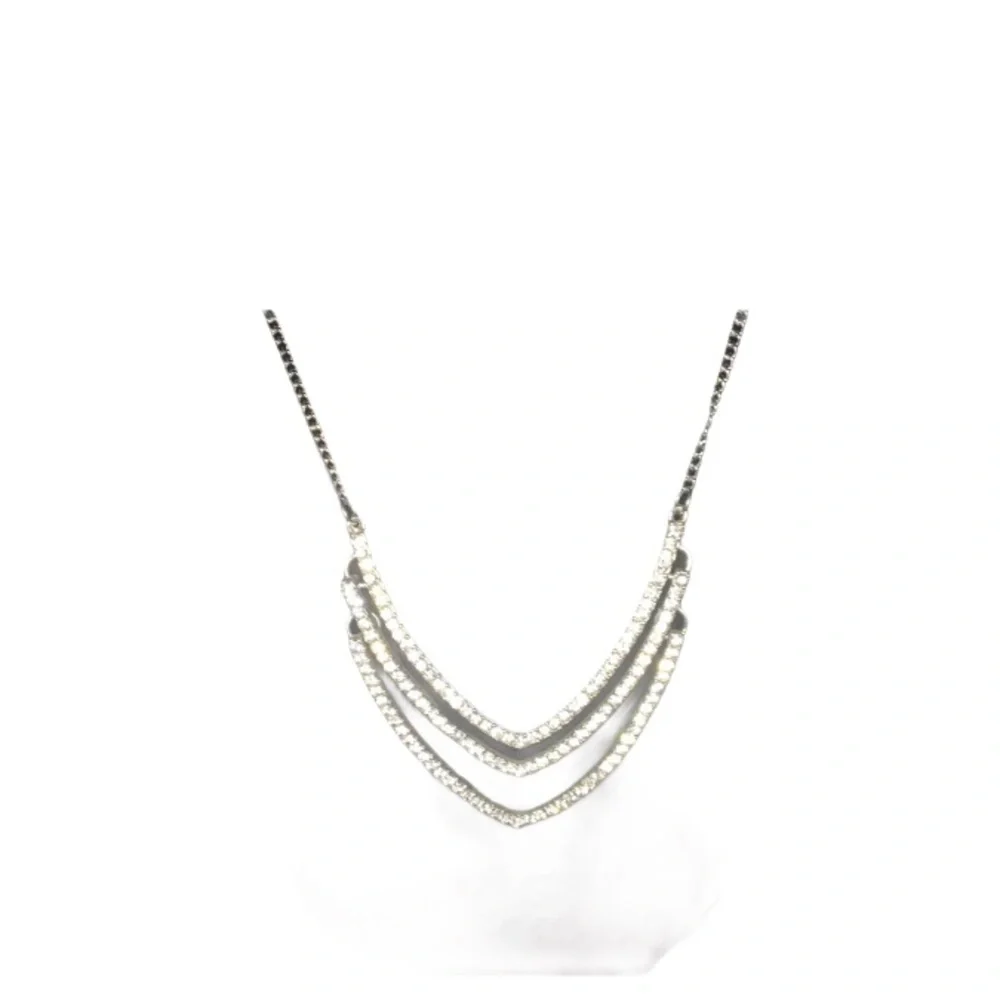 EXPRESS Silver Tiered V-Shape Rhinestone Necklace